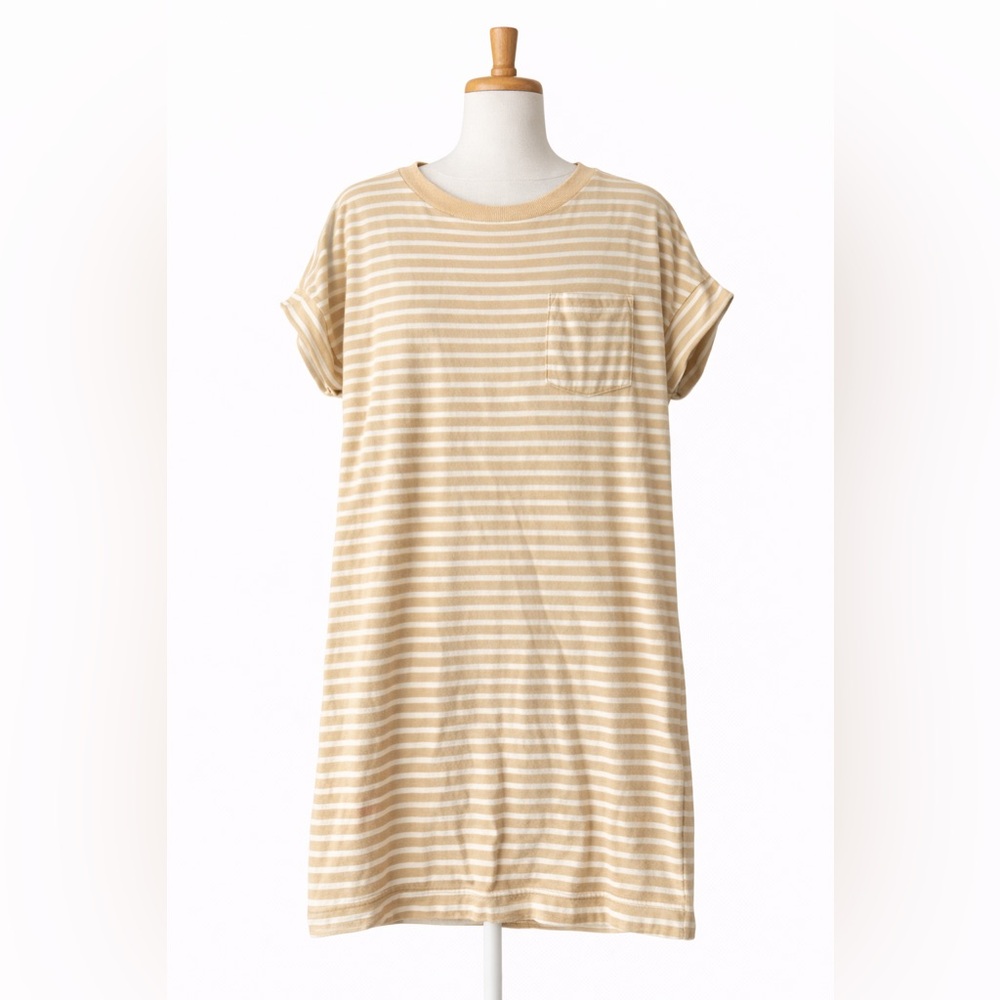 GAP Beige White Striped T-Shirt Dress | Pocket Tee Dress | Size M